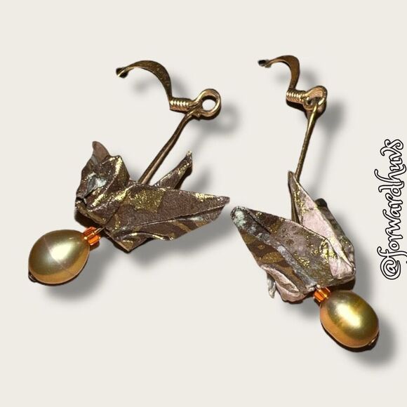 Origami Dangle Earrings With Pearl Accent - Picture 1 of 8